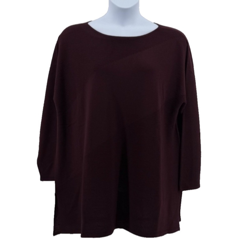 Marina Rinaldi Sweater Women M Burgundy Wool Blend‎ Tunic Top Italy NWT $395